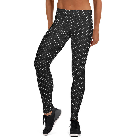 Black White Dots Women's Leggings, Casual Long Leggings-Made in USA/EU-Heidi Kimura Art LLC-XS-Heidi Kimura Art LLC