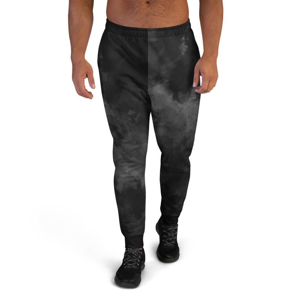 Black Abstract Men's Joggers, Clouds Print Premium Best Men's Sweatpants- Made in EU-Men's Joggers-XS-Heidi Kimura Art LLC