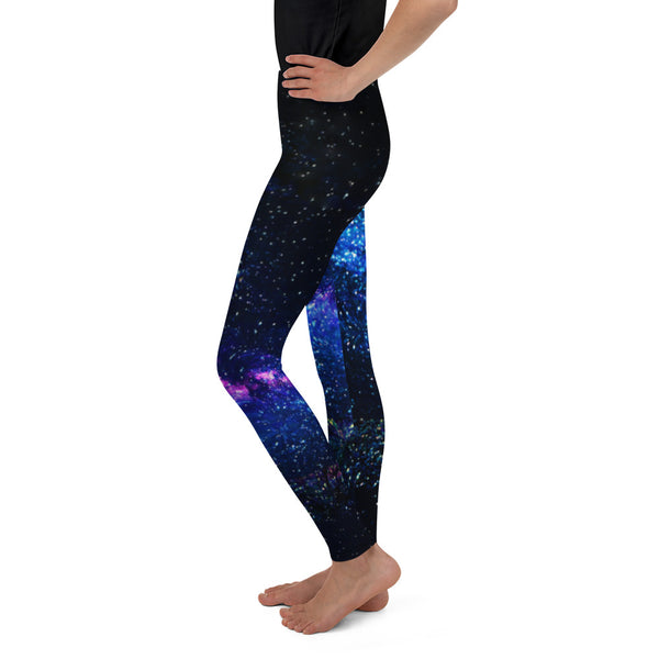 Blue Purple Galaxy Space Abstract Print Premium Cute Youth Leggings- Made in USA/ EU-Youth's Leggings-Heidi Kimura Art LLC