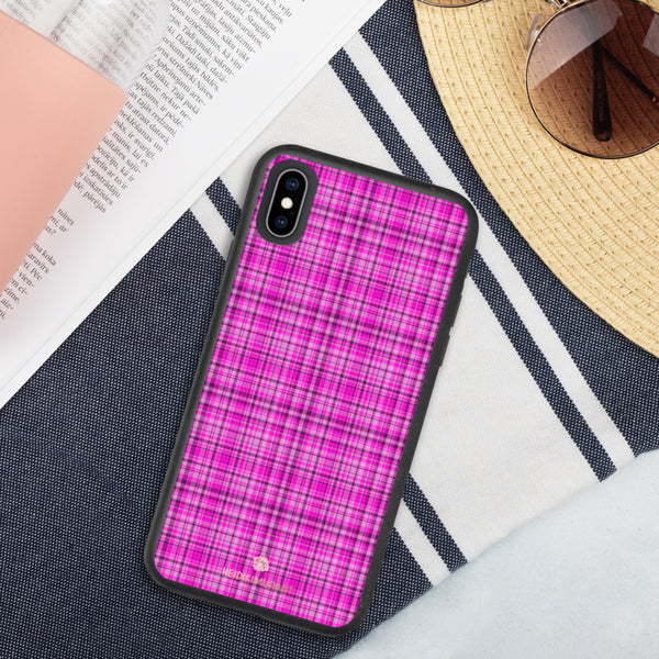 Pink Plaid iPhone Case, Tartan Print Biodegradable Phone Case-Heidi Kimura Art LLC-iPhone XS Max-Heidi Kimura Art LLC