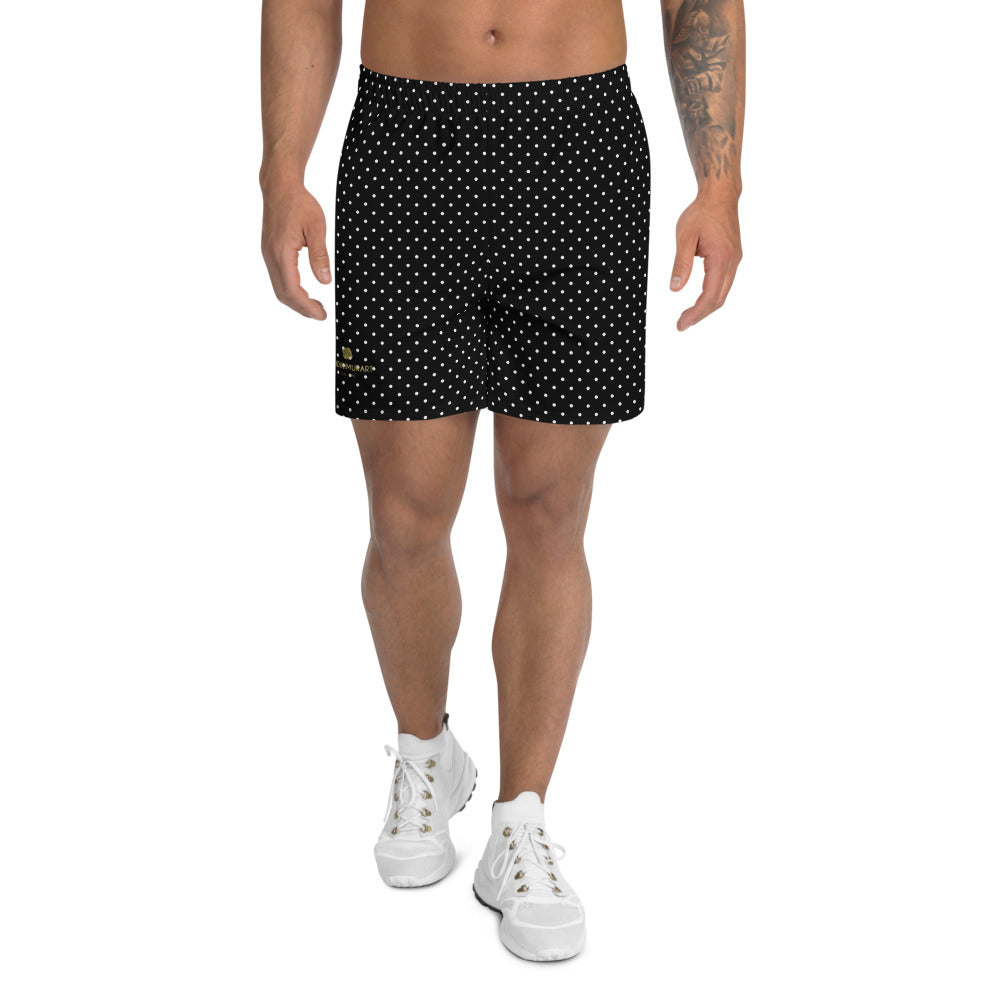 Dotted Men's Athletic Long Shorts, Black White Polka Dots Shorts-Made in EU-Heidi Kimura Art LLC-XS-Heidi Kimura Art LLC Dotted Men's Athletic Long Shorts, Black White Polka Dots Print Classic Men's Athletic Best Long Shorts- Made in EU (US Size: XS-3XL)