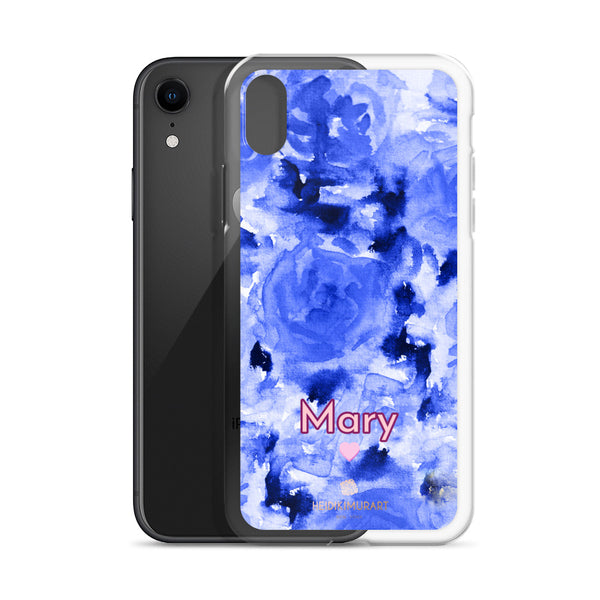 Custom Name Blue Floral iPhone Case, Personalized Phone Case-Heidi Kimura Art LLC-Heidi Kimura Art LLC