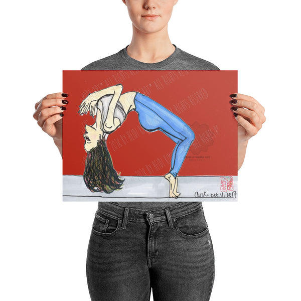 Backbend Brunette Yogini Yoga Pose Art Poster For Yoga Studios, Made in USA/ Europe-Art Print-12×16-Heidi Kimura Art LLC