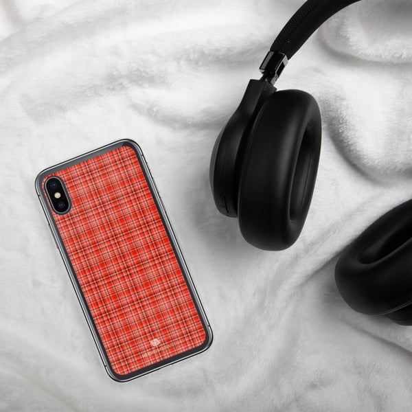 Red Plaid Print iPhone Case, Tartan Print Phone Case-Printed in USA/EU-Heidi Kimura Art LLC-Heidi Kimura Art LLC