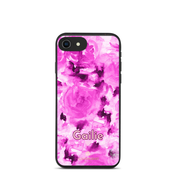 Custom Name Pink Floral iPhone Case, Biodegradable Phone Case-Heidi Kimura Art LLC-iPhone 7/8/SE-Heidi Kimura Art LLC