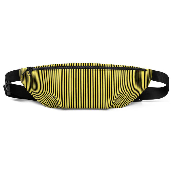 Yellow Black Vertical Stripe Print Premium Designer Fanny Pack Belt Bag - Made in USA-Fanny Pack-S/M-Heidi Kimura Art LLC