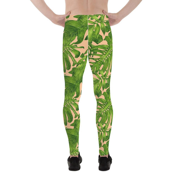 Nude Green Tropical Green Palm Hawaiian Leaf Print Men's Leggings - Made in USA/EU-Men's Leggings-Heidi Kimura Art LLC