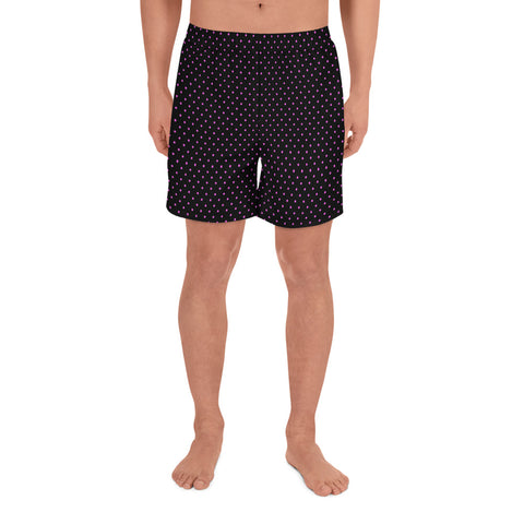 Pink Polka Dots Men's Shorts, Classic Men's Athletic Long Short Pants-Heidi Kimura Art LLC-XS-Heidi Kimura Art LLC