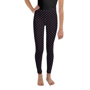 Pink Polka Dots Youth Leggings, Dotted Workout Tights-Made in USA/EU-Heidi Kimura Art LLC-8-Heidi Kimura Art LLC Pink Polka Dots Youth Leggings, Dotted Workout Exercise Tights, Premium Quality Designer Unisex/ Girl Bottoms Winter Essentials Sports Gym 38-40 UPF Youth Leggings, Made in USA/ MX/ EU, Youth Leggings,  Girl or Boy Leggings, Leggings With Dots, Yoga Pants/ Tights (US Size: 8-20)