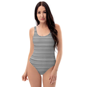 Black Horizontal Striped Swimwear, Women's One-Piece Swimsuit-Heidi Kimura Art LLC-XS-Heidi Kimura Art LLC Black Horizontal Striped Swimwear, Luxury 1-Piece Swimwear Bathing Suits, Beach Wear - Made in USA/EU (US Size: XS-3XL) Plus Size Available