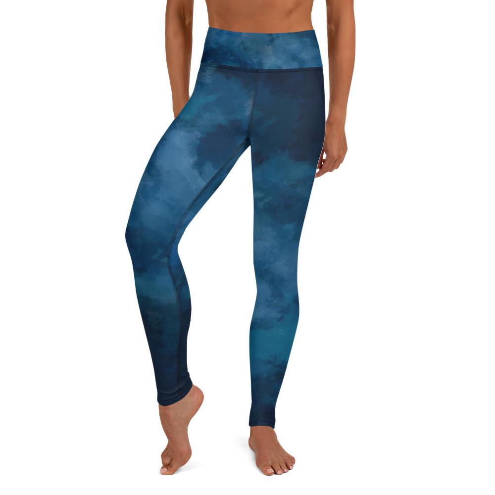 Blue Women's Long Yoga Leggings, Abstract Cloud Print Tights/Pants - Made in USA/ EU-Leggings-XS-Heidi Kimura Art LLC