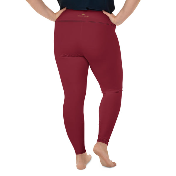 Burgundy Red Solid Color Print Women's Plus Size Best Quality Leggings-Made in USA/EU-Women's Plus Size Leggings-Heidi Kimura Art LLC