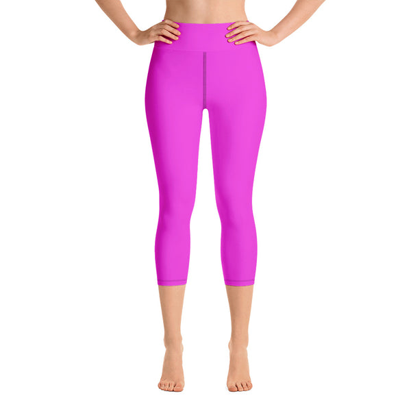 Bright Solid Hot Pink Capri Leggings, Sports Fitness Yoga Pants-Made in USA/ EU (XS-XL)-Capri Yoga Pants-XS-Heidi Kimura Art LLC