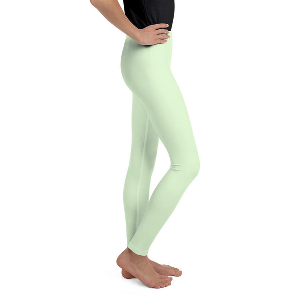 Light Lime Pastel Green Solid Color Print Premium Youth Leggings- Made in USA/ EU-Youth's Leggings-Heidi Kimura Art LLC
