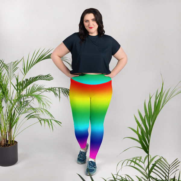 Rainbow Ombre Color Print Women's Plus Size Leggings Long Yoga Pants- Made in USA/EU-Women's Plus Size Leggings-Heidi Kimura Art LLC