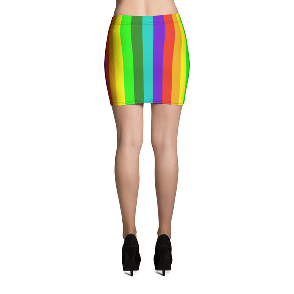 Rainbow Stripe Print Mini Skirt, Striped Women's Festival Gay Pride Skirt-Made in USA/EU-Mini Skirt-Heidi Kimura Art LLC