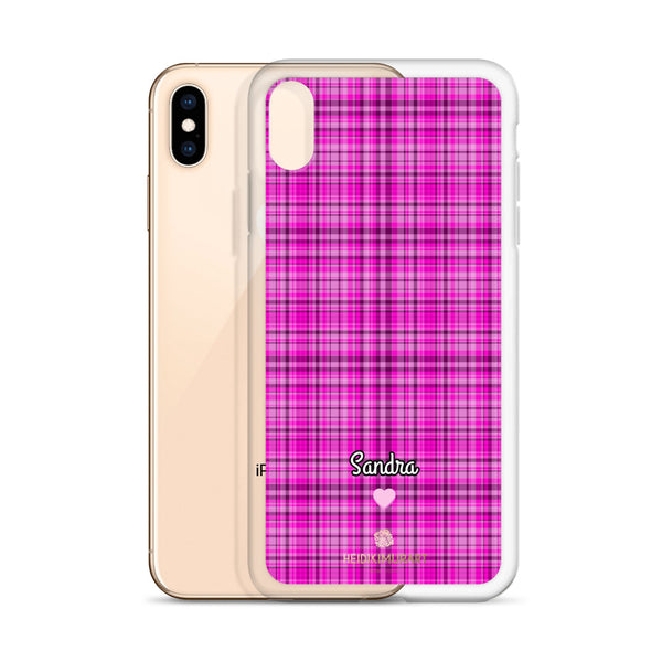 Personalized Pink Tartan iPhone Case, Custom Name Plaid Print Phone Case-Heidi Kimura Art LLC-Heidi Kimura Art LLC