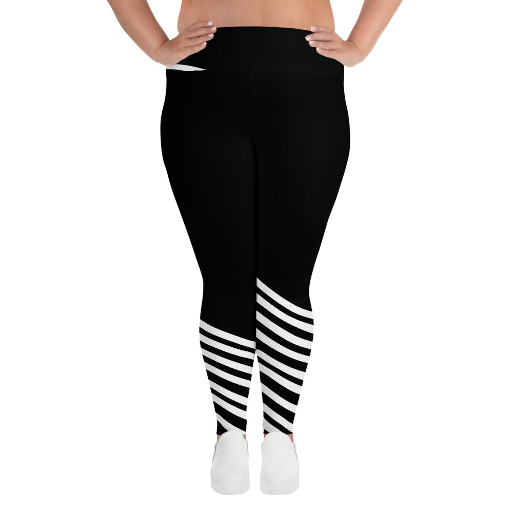 Black White Striped Plus Size leggings, Diagonal Stripe Women's Tights-Made in USA/EU-Women's Plus Size Leggings-2XL-Heidi Kimura Art LLC