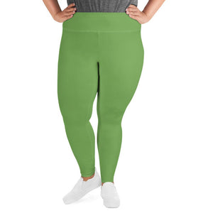 Leaf Green Solid Color Print Premium Best Women's Plus Size Leggings- Made in USA/EU-Women's Plus Size Leggings-2XL-Heidi Kimura Art LLC