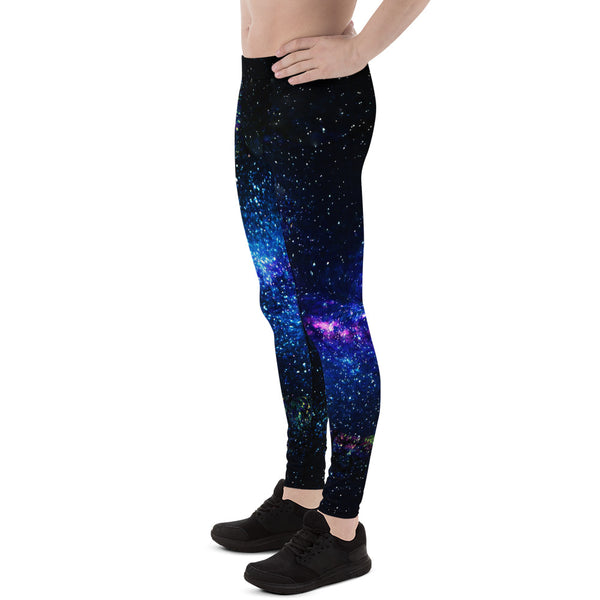 Purple Galaxy Space Universe Print Premium Men's Leggings Meggings Long Pants-Men's Leggings-Heidi Kimura Art LLC