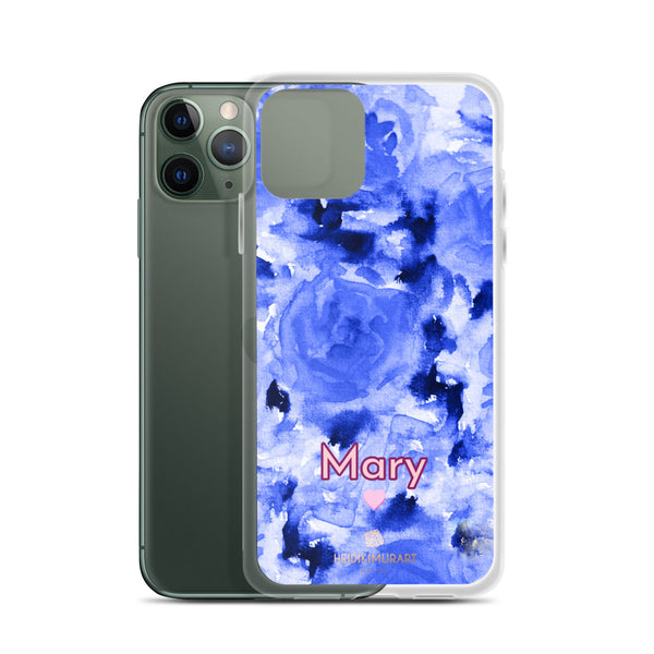 Custom Name Blue Floral iPhone Case, Personalized Phone Case-Heidi Kimura Art LLC-Heidi Kimura Art LLC