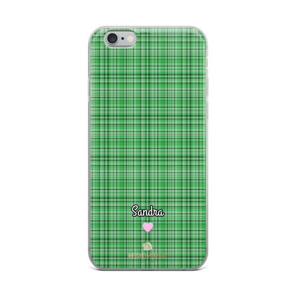 Personalized Green Plaid iPhone Case, Custom Name Tartan Print Phone Case-Heidi Kimura Art LLC-iPhone 6 Plus/6s Plus-Heidi Kimura Art LLC