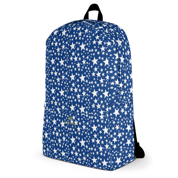 Blue White Star Pattern Print Designer Laptop For School Backpack Bag- Made in USA/EU-Backpack-Heidi Kimura Art LLC