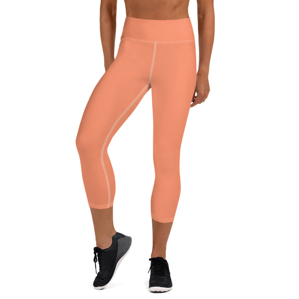 Peach Pink Bridesmaid Text Designer Women's Yoga Capri Leggings- Made in USA-Capri Yoga Pants-XS-Heidi Kimura Art LLC