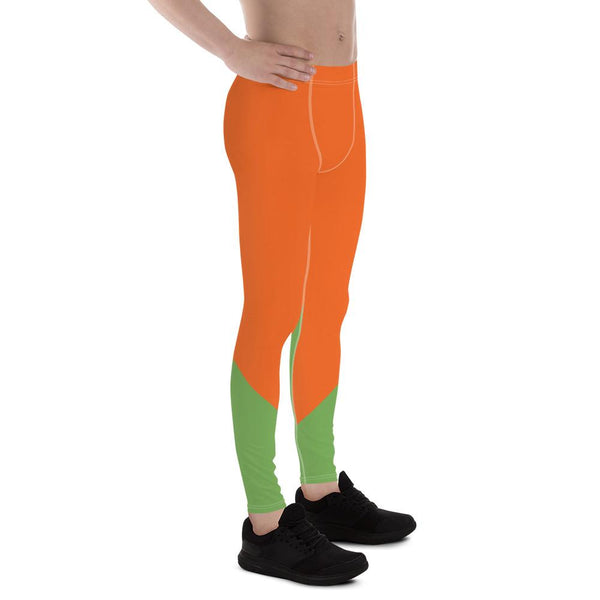 Orange Green Duo Color Men's Leggings Meggings Tights Pants- Made in USA/ EU-Men's Leggings-Heidi Kimura Art LLC