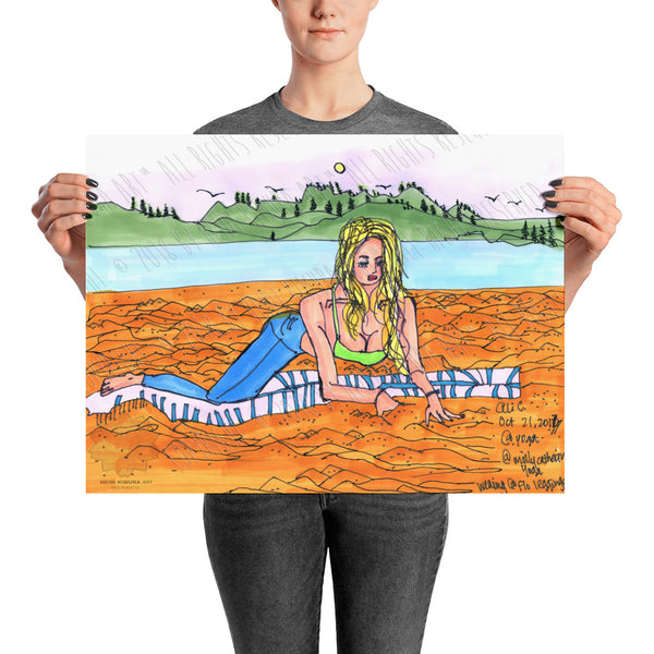 Frog Pose on the Beach Yoga Art Print Poster For Yoga Studios, Made in USA/ Europe-Art Print-18×24-Heidi Kimura Art LLC