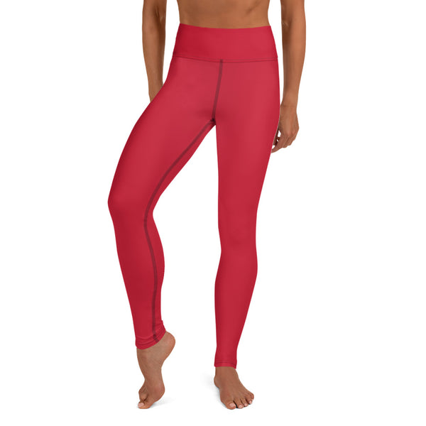 Red Women's Yoga Leggings, Solid Color Long Tights-Made in USA/EU-Heidi Kimura Art LLC-Heidi Kimura Art LLC