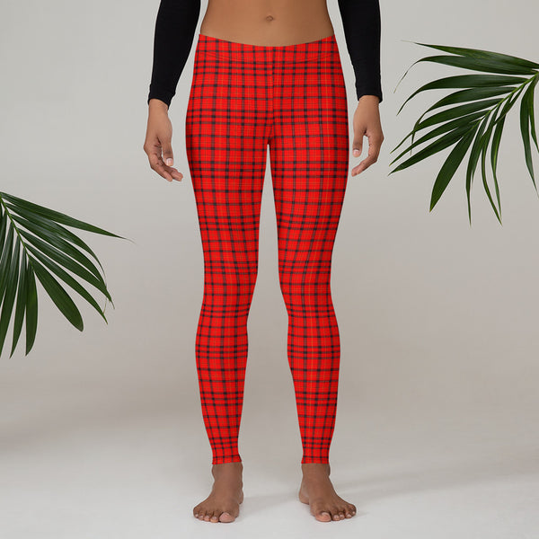 Red Plaid Print Leggings, Scottish Tartan Women's Tights-Made in USA/EU-Heidi Kimura Art LLC-Heidi Kimura Art LLC