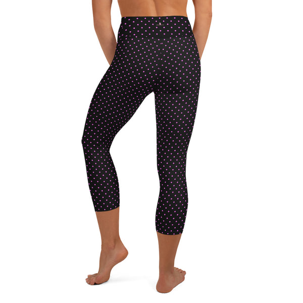 Polka Dots Yoga Capri Leggings, Women's Cute Dotted Capris Tights-Made in USA/EU-Heidi Kimura Art LLC-Heidi Kimura Art LLC