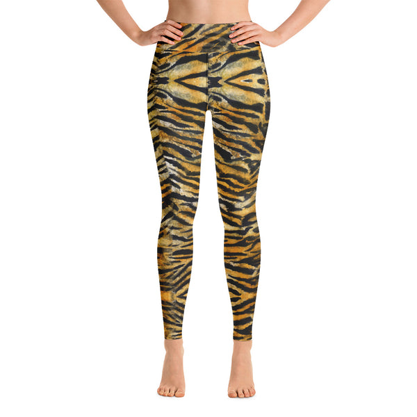 Orange Tiger Yoga Leggings, Women's Striped Animal Print Tights-Made in USA/EU-Heidi Kimura Art LLC-Heidi Kimura Art LLC