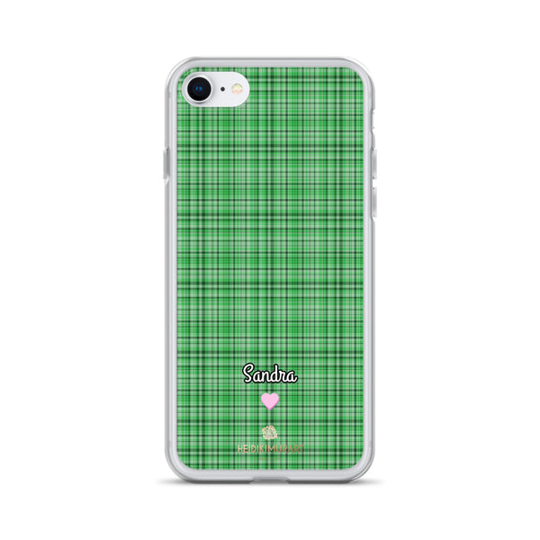 Personalized Green Plaid iPhone Case, Custom Name Tartan Print Phone Case-Heidi Kimura Art LLC-iPhone SE-Heidi Kimura Art LLC