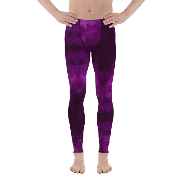 Purple Abstract Men's Leggings, Tie Dye Print Meggings-Made in USA/EU-Heidi Kimura Art LLC-Heidi Kimura Art LLC Purple Abstract Men's Leggings, Tie Dye Print Men's Leggings Tights Pants - Made in USA/EU (US Size: XS-3XL)Sexy Meggings Men's Workout Gym Tights Leggings