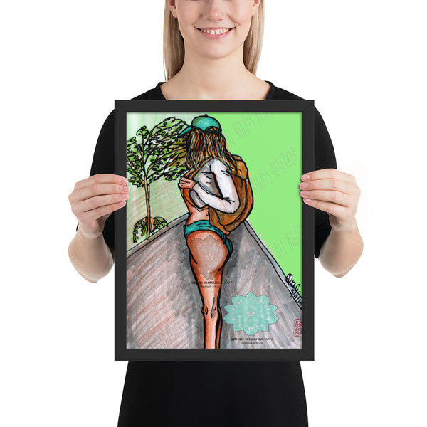 Fitness Girl Hiking in the Woods Fitness Art Framed Poster, Made in USA-Art Print-12×16-Heidi Kimura Art LLC