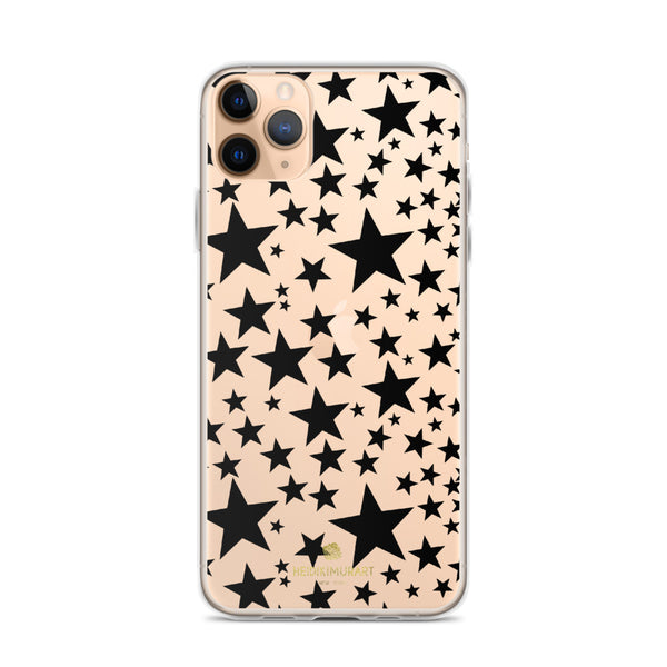 Black Stars Pattern Print Transparent Clear Designer iPhone Phone Case- Made in USA/EU-Phone Case-iPhone 11 Pro Max-Heidi Kimura Art LLC