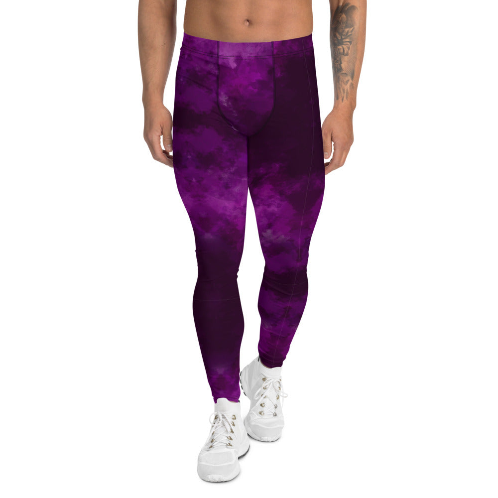 Purple Abstract Men's Leggings, Tie Dye Print Meggings-Made in USA/EU-Heidi Kimura Art LLC-XS-Heidi Kimura Art LLC Purple Abstract Men's Leggings, Tie Dye Print Men's Leggings Tights Pants - Made in USA/EU (US Size: XS-3XL)Sexy Meggings Men's Workout Gym Tights Leggings
