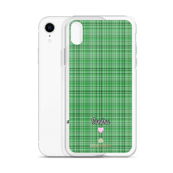 Personalized Green Plaid iPhone Case, Custom Name Tartan Print Phone Case-Heidi Kimura Art LLC-Heidi Kimura Art LLC
