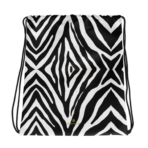 Chic Black White Zebra Animal Print Designer Drawstring 15”x17” Bag- Made in USA/EU-Drawstring Bag-Heidi Kimura Art LLC Zebra Drawstring Bag, Chic Black White Zebra Animal Print Men's or Women's 15”x17” Designer Premium Quality Best Drawstring Bag-Made in USA/Europe