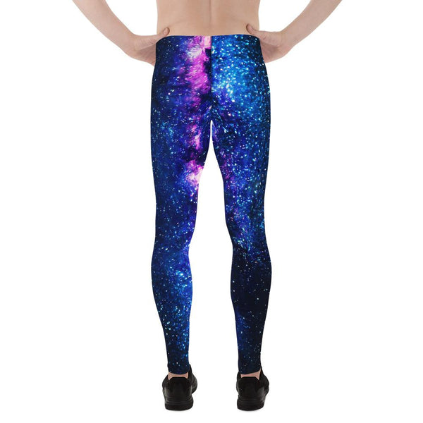 Space Galaxy Print Premium Men's Leggings Costume Pants Meggings - Made in USA/EU-Men's Leggings-Heidi Kimura Art LLC