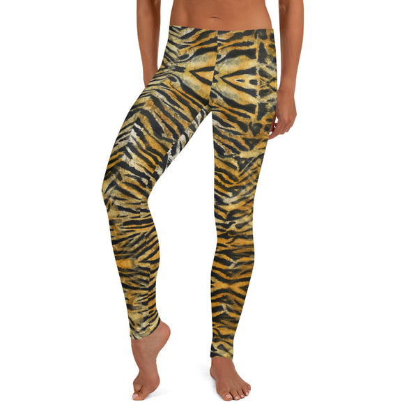 Orange Tiger Striped Leggings, Women's Animal Print Yoga Tights-Made in USA/EU-Heidi Kimura Art LLC-Heidi Kimura Art LLC