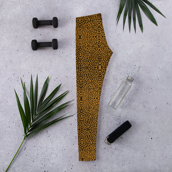 Brown Cheetah Yoga Leggings, Women's Fancy Dressy Fashion Tights-Made in USA/EU-Heidi Kimura Art LLC-Heidi Kimura Art LLC