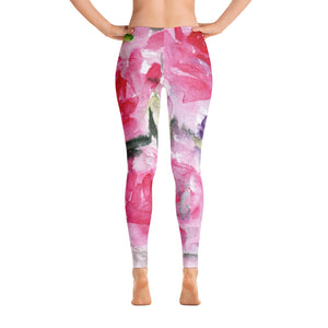 Misty Pink Rose Floral Print Women's Long Casual Leggings/ Running Tights - Made in USA (US Size: XS-XL)-Casual Leggings-XS-Heidi Kimura Art LLC