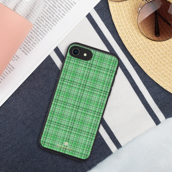 Green Plaid iPhone Case, Tartan Classic Biodegradable Phone Case-Heidi Kimura Art LLC-iPhone 7/8/SE-Heidi Kimura Art LLC