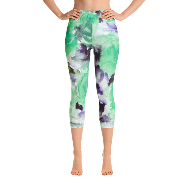 Strong Calming Blue Rose Yoga Capri Designer Leggings Yoga Pants - Made in USA-Capri Yoga Pants-XS-Heidi Kimura Art LLC