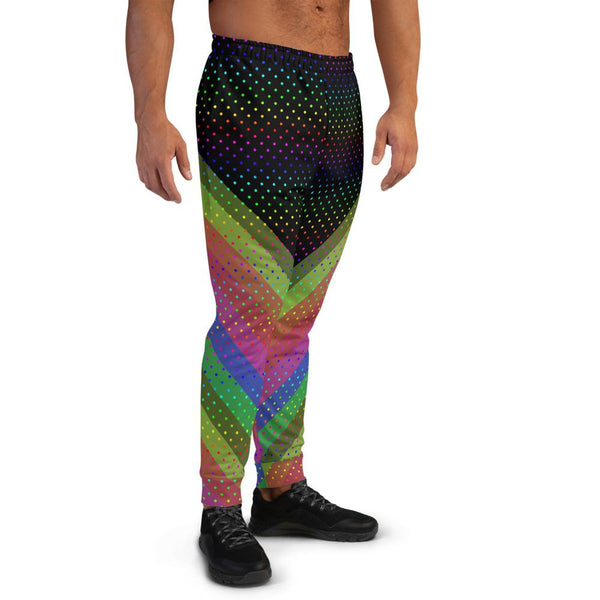 Black Rainbow Stripes and Polka Dots Bestselling Men's Joggers - Made in EU-Men's Joggers-Heidi Kimura Art LLC