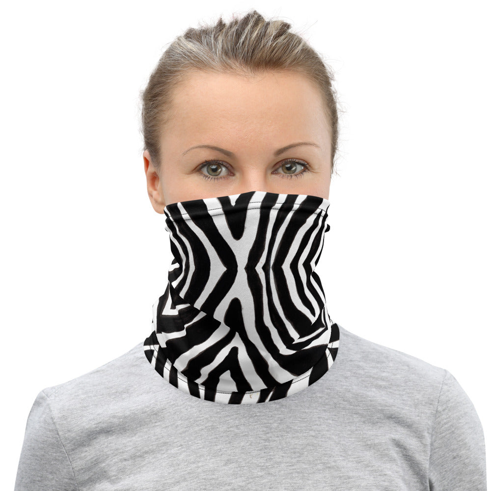 Zebra Stripe Neck Gaiter, Animal Print Bandana Face Covering Mask-Made in USA/EU-Heidi Kimura Art LLC-Heidi Kimura Art LLC
