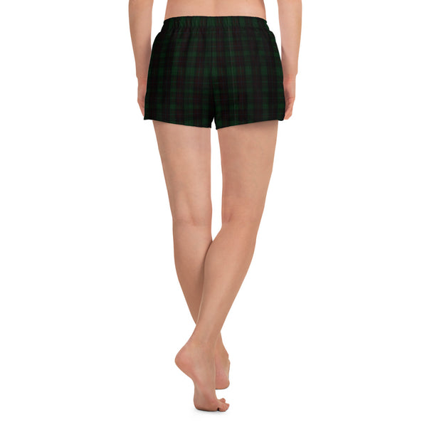 Dark Green Plaid Print Shorts, Women's Athletic Short Shorts-Made in EU-Heidi Kimura Art LLC-Heidi Kimura Art LLC Dark Green Plaid Women's Shorts, Scottish Plaid Tartan Print Designer Best Women's Athletic Running Short Printed Water-Repellent Microfiber Individually Sewn Shorts With Elastic Waistband With A Drawstring And Mesh Side Pockets - Made in USA/EU (US Size: XS-3XL) Running Shorts Womens, Printed Running Shorts, Plus Size Available, Perfect for Running and Swimming 